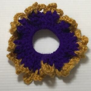 NWT Purple Gold Handmade Crocheted Hair Scrunchie by Dawny